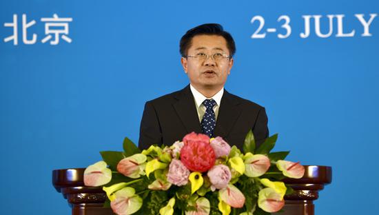图为司法部副部长赵大程在“一带一路”法治合作国际论坛上发言。